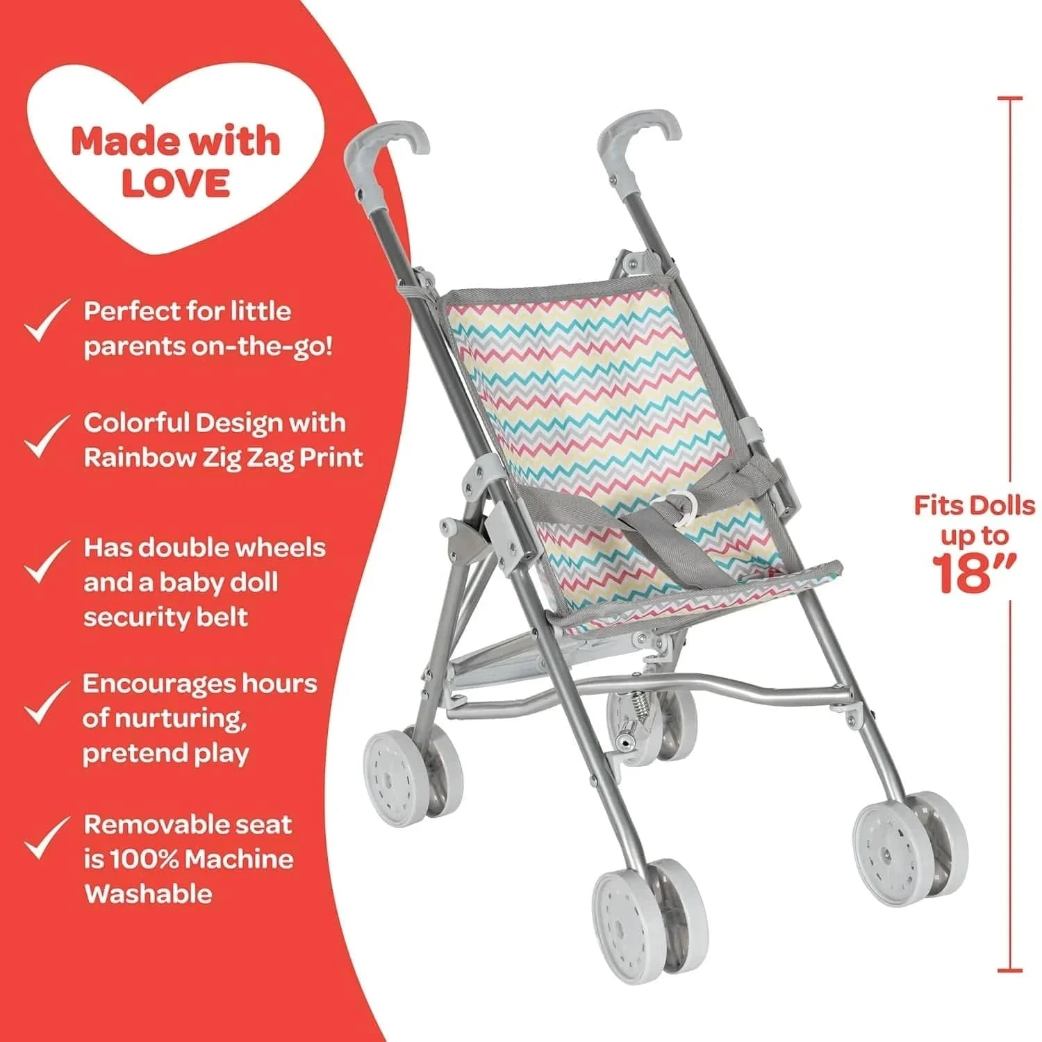 Mini Doll Stroller - Zig Zag Rainbow 5 Mini Doll Stroller - Zig Zag Rainbow - Image 3