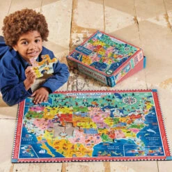Eeboo USA Map 48 Piece Giant Puzzle -Time Less Toy eeboo floor puzzles default usa map 48 piece giant puzzle upc 1131966482