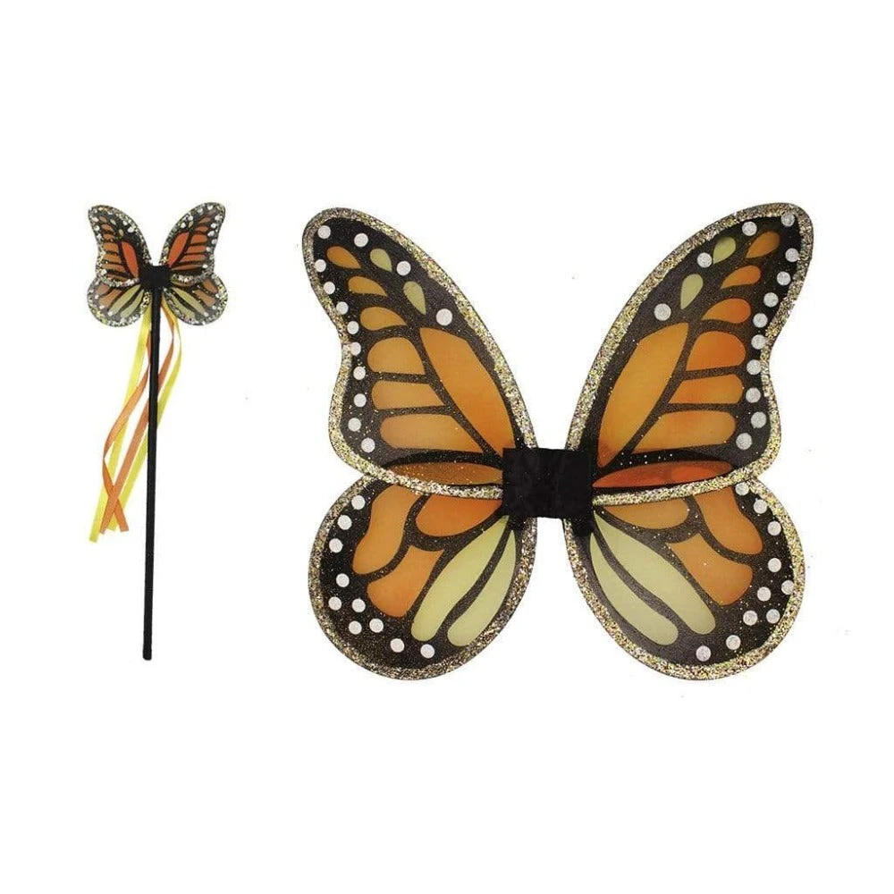 Great Pretenders Monarch Wings & Wand Set (Orange/Black) 3 Great Pretenders Monarch Wings & Wand Set (Orange/Black)