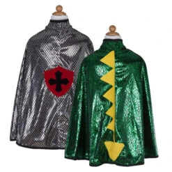 Great Pretenders Reversible Dragon/Knight Cape, Green/Silver (Size 5-6 Yrs)