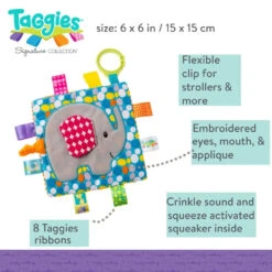 Mary Meyer Taggies Crinkle Me Elephant -Time Less Toy mary meyer infant clip on toys taggies crinkle me elephant 37061240553714