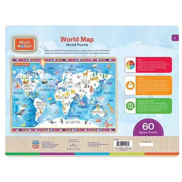 Hello, World! - World Map 60 Piece Wood Puzzle 5 Hello, World! - World Map 60 Piece Wood Puzzle - Image 3